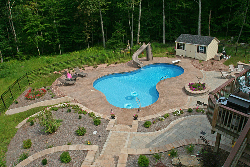 Swimming pool and stamped concrete project example 212